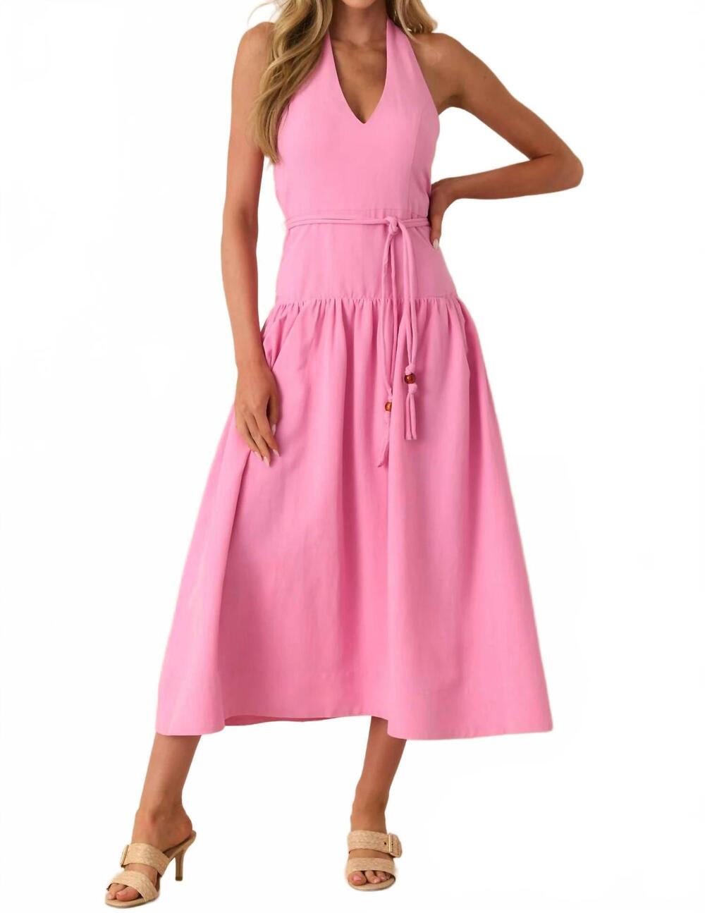 NEW MINKPINK melody drop waist midi dress in pink